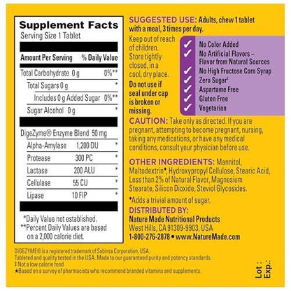 Nature Made Digestive Enzymes 5-in-1 Blend, Digestive Health Support, 90 Chewable Tablets, 30 Day Supply