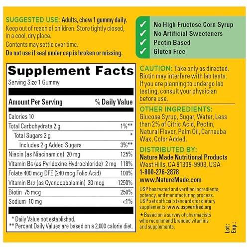 Nature Made Vitamin B Complex Gummies, 5 B Vitamins for Energy and Brain Support, 60 Pectin Based Gummies, 60 Day Supply - görsel 7