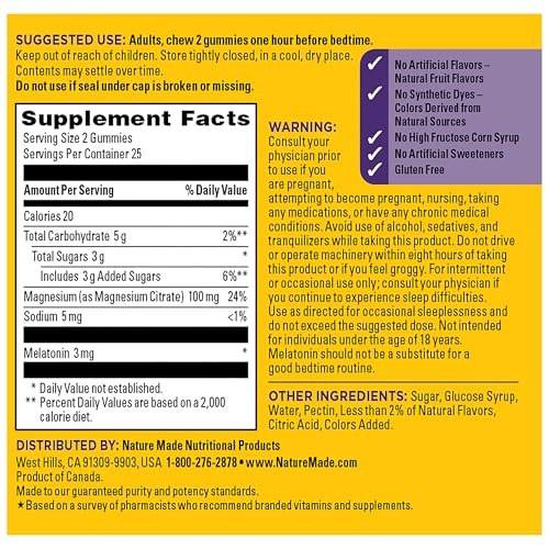 Nature Made Melatonin + Magnesium Gummies, Sleep and Relax Support, Melatonin 3mg Non-Habit Forming Sleep Aid, Magnesium Citrate, 50 Gummies - görsel 13