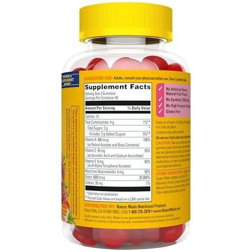 Nature Made Advanced Hair Skin and Nails Gummies, Biotin, Pro Retinol A, Niacinamide, Vitamin C & Vitamin E, 80 Gummies, 40 Day Supply - görsel 6