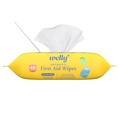 Welly First Aid Antiseptic Wipes 40ct | Sting-Free BZK Wipes for Cleaning Minor Cuts and Scrapes