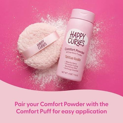 HAPPY CURVES Comfort Powder: Talc Free Anti Chafe Body & Foot Dusting Powder Deodorant to Control Inner Thigh Chafing, and Private Areas 6oz (Pack of 1) - Tahitian Vanilla