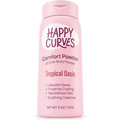 HAPPY CURVES Comfort Powder: Talc Free Anti Chafe Body & Foot Dusting Powder Deodorant to Control Inner Thigh Chafing, and Private Areas 6oz (Pack of 1) - Tropical Oasis