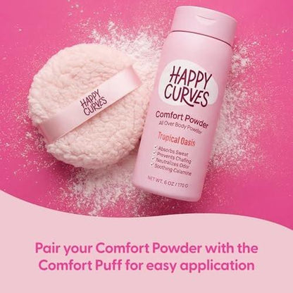 HAPPY CURVES Comfort Powder: Talc Free Anti Chafe Body & Foot Dusting Powder Deodorant to Control Inner Thigh Chafing, and Private Areas 6oz (Pack of 1) - Tropical Oasis