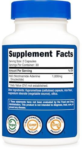 Nutricost NAD+ Supplement (1,000mg) 60 Capsules - Nicotinamide Adenine Dinucleotide, Vegan, GMO-Free, Gluten-Free, 30 Servings - görsel 9