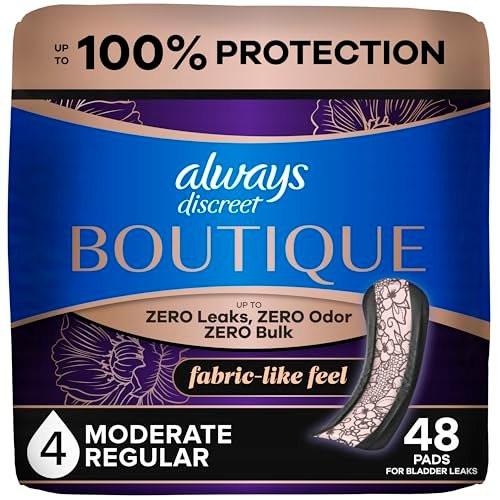 Always Discreet Boutique Adult Incontinence Bladder Leak Pads for Women, Moderate Absorbency, Regular Length, Up to 100% Bladder Leak Protection, 48 Count - görsel 1