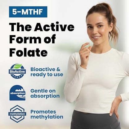 Vocks L Methylfolate 15mg | 5-MTHF + Methyl B12 | High Potency Methylfolate Supplement | Active Methylated Folate Vitamin B9 | MTHFR Supplement| Folate Supplement for Women & Men | 90 Capsules