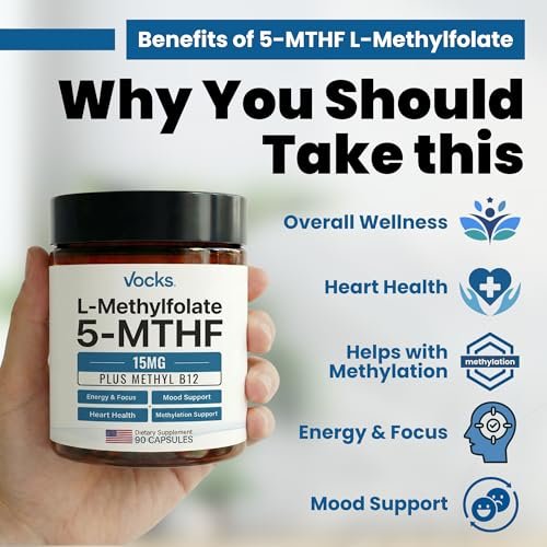Vocks L Methylfolate 15mg | 5-MTHF + Methyl B12 | High Potency Methylfolate Supplement | Active Methylated Folate Vitamin B9 | MTHFR Supplement| Folate Supplement for Women & Men | 90 Capsules - görsel 7