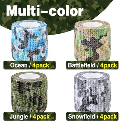 AZEN 16 Pack Self Adhesive Bandage Wrap, 2" X 5 Yards Elastic Cohesive Bandage Wrap, Athletic Tape, Vet Wrap, Ankle Tape, Tattoo Tape Wrap (Camo)