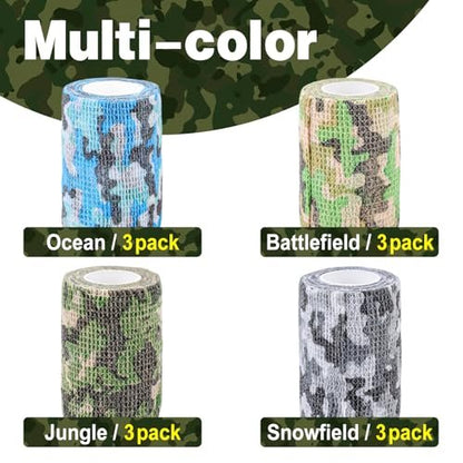AZEN 12 Pack Self Adhesive Bandage Wrap, 3" X 5 Yards Elastic Cohesive Bandage Wrap, Athletic Tape, Tattoo Tape Wrap, Vet Wrap, Ankle Tape (Camo)