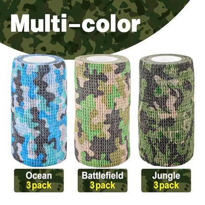 AZEN 12 Pack Self Adhesive Bandage Wrap, 3" X 5 Yards Elastic Cohesive Bandage Wrap, Athletic Tape, Tattoo Tape Wrap, Vet Wrap, Ankle Tape (Camo)