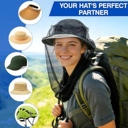 2 Pack Mosquito Head Net for Insects, Fly & Bug & Bee Protection | Ultra Large & Long, Lightweight & Breathable for Beekeeping, Camping, Hiking, Gardening, Safari | Fits All Hats for Men & Women
