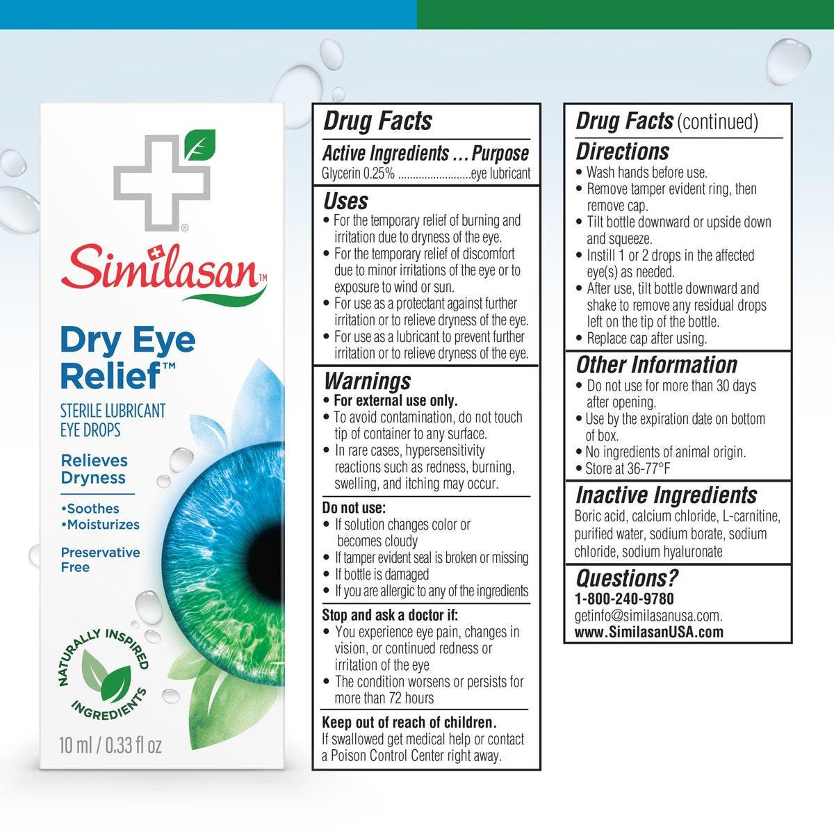 Similasan Dry Eye Relief Drops, Instant and Lasting Relief, Naturally Inspired Ingredients for Dry, Irritated Eyes, with Hyaluronate, Preservative-Free, pH Balanced, Gentle for Sensitive Eyes, 10ml - görsel 12