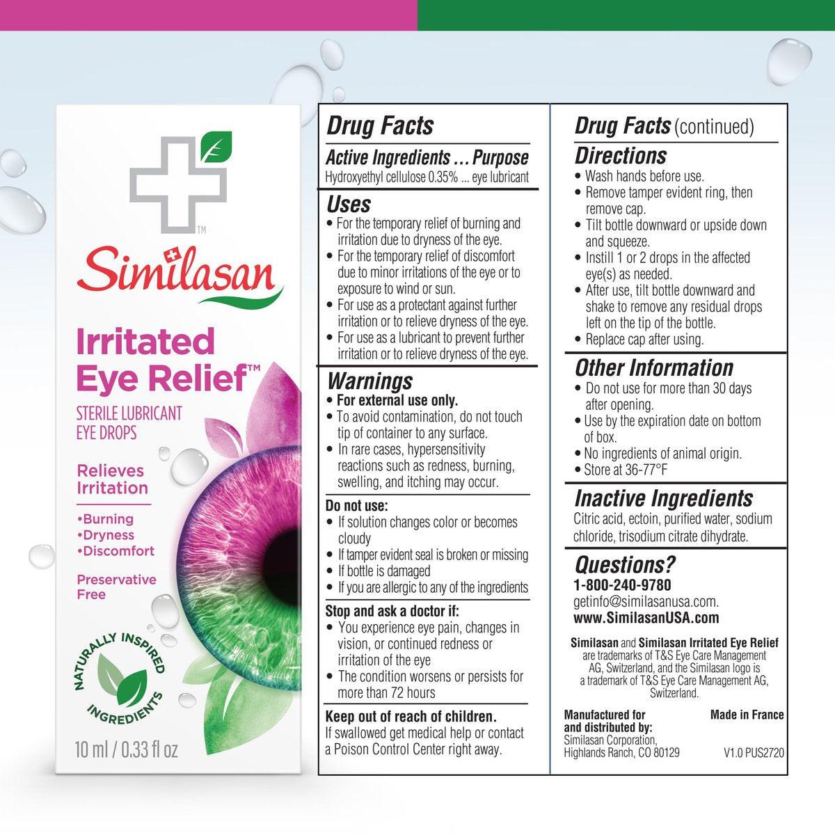 Similasan Irritated Eye Relief Drops, Instant Relief and Long-Lasting Comfort, Naturally Inspired Ingredients for Irritated Eyes, Mimics Natural Tears, Preservative-Free, Contact Lens Friendly, 10ml - görsel 5