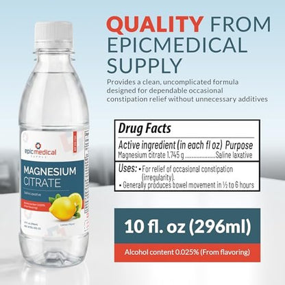 Epic Medical Supply Magnesium Citrate 10 fl oz – Lemon Flavor - Liquid Saline Laxative – for Occasional Constipation Support (1)