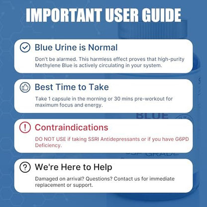 CDE Methylene Blue Capsules 30mg - Made in USA, 90 Days Supply - Pharmaceutical CDEMBC USP Grade, Third Party Lab Tested, Formaldehyde-Free, Non-GMO - Cellular & Cognitive Support