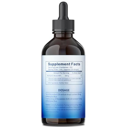 3% Methylene Blue Drops – High Purity USP Pharmaceutical Grade Blue Methylene Liquid for Humans, Cognitive & Focus Support, No Alcohol, No Formaldehyde, 120 mL, 4.06 FL OZ