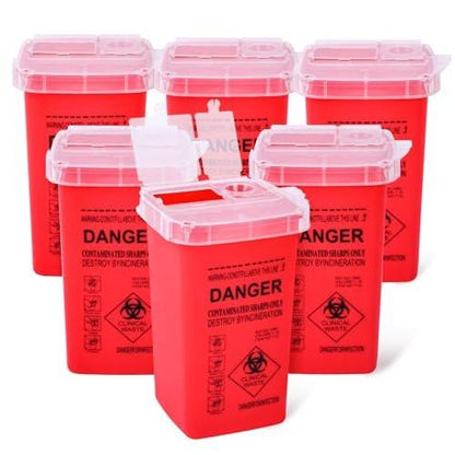 MITINU 1 Quart (6-Pack) Sharps Container for Home Use, Needle Disposal Containers, Biohazard Containers, Syringe Disposal, Small Portable Container for Travel, Professional Sharp Waste Disposal
