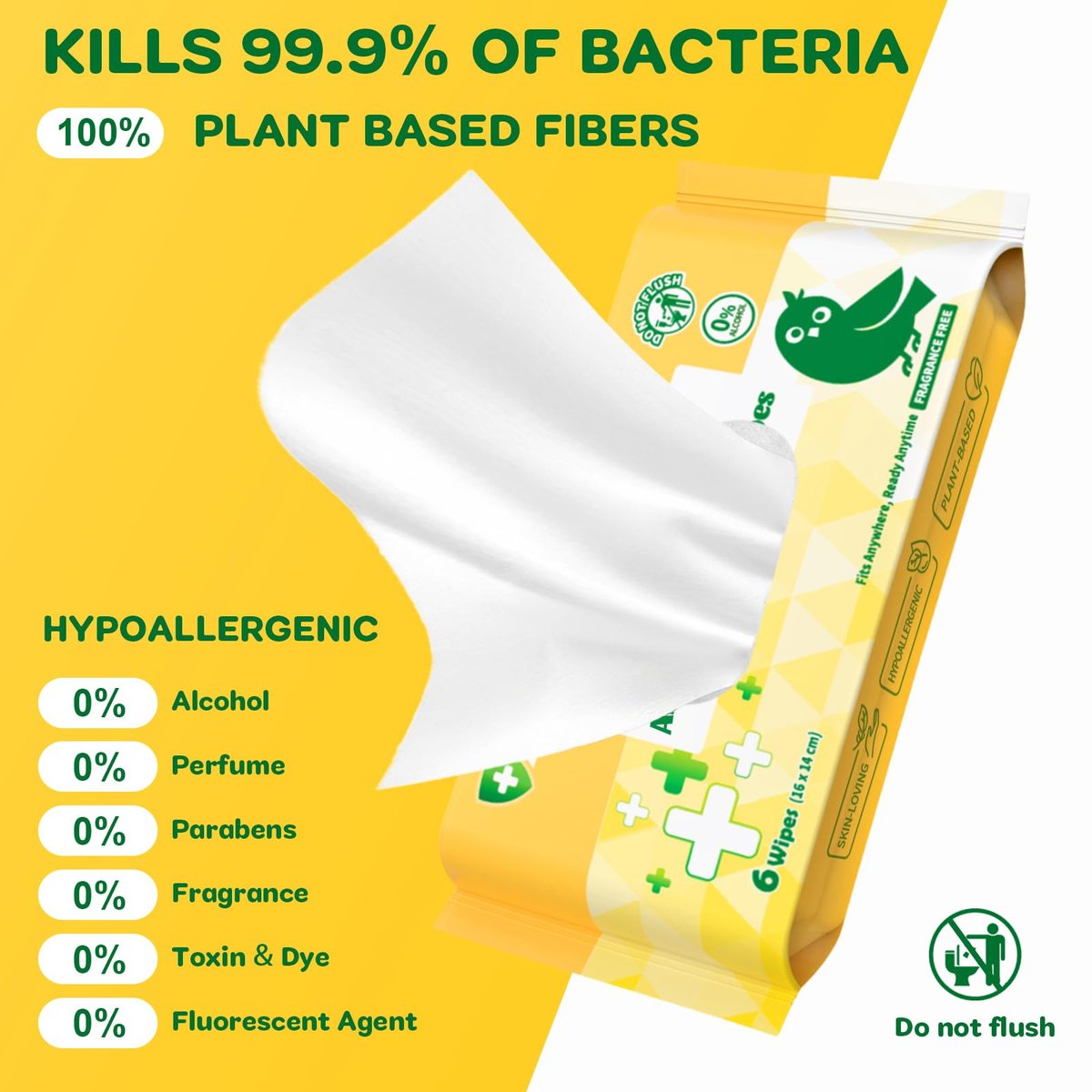 Dorahoney Travel Antibacterial Hand Wipes, 99% Water Hand Sanitizer Wipes, Safe for Sensitive Skin & Hypoallergenic Hand Sanitizing Pocket Wipes, 48 Count (8 Packs of 6) - görsel 3