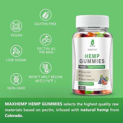 Hemp Gummies for Sleep, Pain, Anxiety, Peace & Relaxation - High Potency Natural Hemp Oil Infused Gummies - Natural Fruity Bear Hemp Gummy for Adults Vegan - 80 Counts - görsel 6