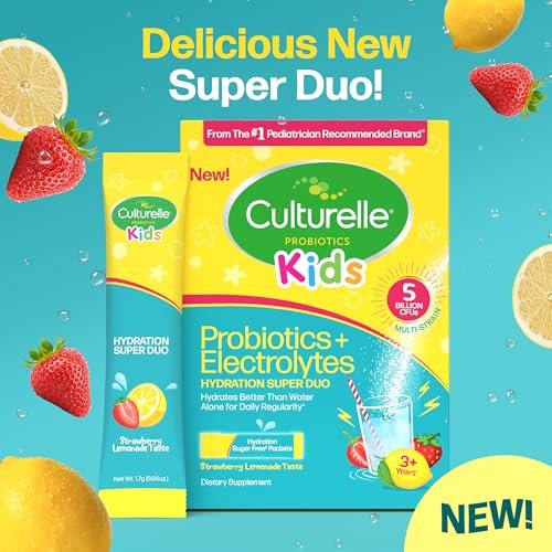 Culturelle® Kids Probiotics and Electrolytes Hydration Super Duo, Strawberry Lemonade, Sugar Free‡ Powder Packets for Immune and Digestive Support, 30 Count - görsel 1