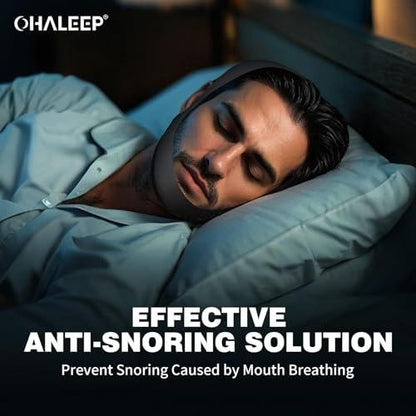 OHELEEP Anti Snore Chin Strap for CPAP Users, Snore Stopper Adjustable, Chin Strap for Sleeping Comfortable Stop Snoring Solution, Anti Snoring Devices Breathable and Reusable, Black, M