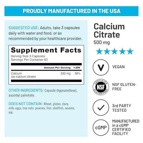 NatureWise Calcium Citrate 500mg Capsules - Supplement for Bone Health - Easy to Digest & Absorb - Vegan, Non-GMO, Gluten-Free - 180 Count [60-Day Supply] - görsel 2