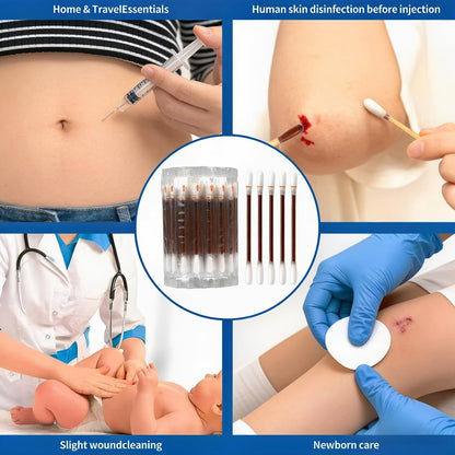 100 Sticks Povidone Iodine Swabsticks - FSA/HSA Snap-to-Activate Iodine Swabs for First Aid & Nasal Care, 10% Solution Wound Care Supplies, Individually Wrapped in Reusable Case