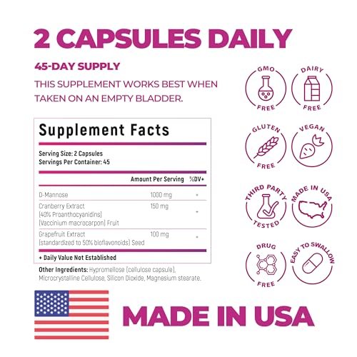 Bladder Control Supplements, D Mannose with Cranberry, 1000mg for Bladder Control. Advanced Kidney Support for Urinary Tract Health. Premium Bladder, d-mannose, Detox and Repair, 90 caps, Made in USA - görsel 12