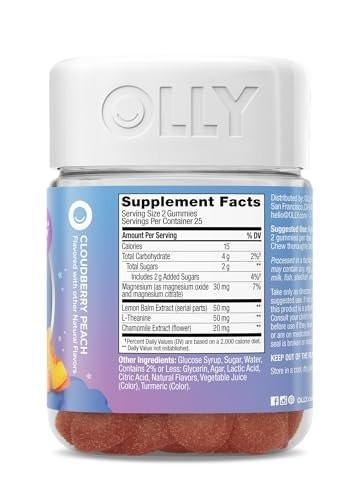 OLLY Kids Melatonin Free Sleep Gummy Supplement, Supports Sleep Quality,* Magnesium, L-Theanine, Lemon Balm, Cloudberry Peach Flavored, 25 Day Supply - 50 Count
