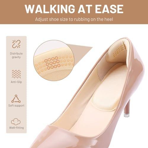 4PCS Heel Pads for Shoes, Soft Heel Grips or Inserts for Big & Loose Shoes, Back Heel Cushion Pads for Shoe Too Big Men Women, Stop Heel Slip and Blister, Improving Shoe Fit - görsel 6