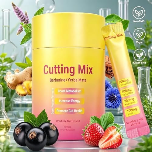 Warmbioder Cutting Drink Mix | Supports Satiety Signaling, Energy & Gut Health with Berberine, Chromium, FOS, Yerba Mate & 5-HTP, Strawberry Açaí – 30 Sticks - görsel 1