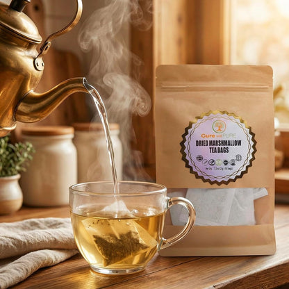 Cure Wid Pure | Organic Marshmallow Root Tea Bags 2g x 50 Count | Caffeine Free Non-GMO Marshmallow Tea in Eco-Conscious Tea Bags | Althaea Officinalis Herbal Tea Supports Throat Gut & Natural Comfort