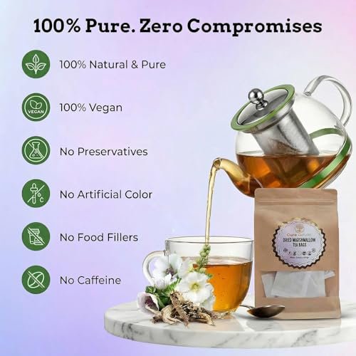 Cure Wid Pure | Organic Marshmallow Root Tea Bags 2g x 50 Count | Caffeine Free Non-GMO Marshmallow Tea in Eco-Conscious Tea Bags | Althaea Officinalis Herbal Tea Supports Throat Gut & Natural Comfort - görsel 8