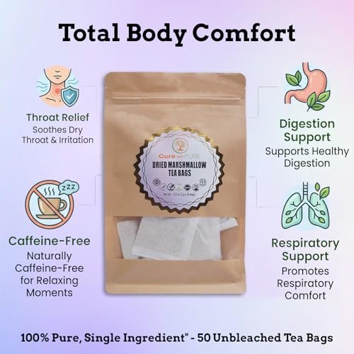 Cure Wid Pure | Organic Marshmallow Root Tea Bags 2g x 50 Count | Caffeine Free Non-GMO Marshmallow Tea in Eco-Conscious Tea Bags | Althaea Officinalis Herbal Tea Supports Throat Gut & Natural Comfort - görsel 6