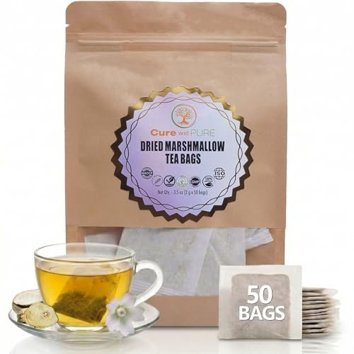 Cure Wid Pure | Organic Marshmallow Root Tea Bags 2g x 50 Count | Caffeine Free Non-GMO Marshmallow Tea in Eco-Conscious Tea Bags | Althaea Officinalis Herbal Tea Supports Throat Gut & Natural Comfort - görsel 2