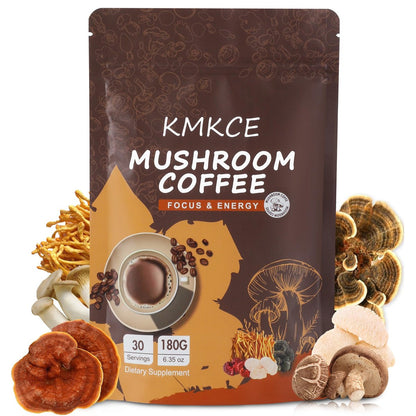 Mushroom Coffee, 6 Organic Mushrooms with Lion's Mane, Reishi, Cordyceps, Shitake, King Trumpet & Turkey Tail, Instant Coffee Powder for Energy, Digestion Immune Support, 30 Servings