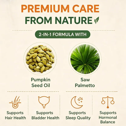 Everly Pumpkin Seed Oil with Saw Palmetto, Cold Pressed, Pure Virgin Oil, Rich in Essential Fatty Acids, Cold Pressed Pumpkin Seed Oil Capsules, Non-GMO, 60 SOFTGELS (1PCS)