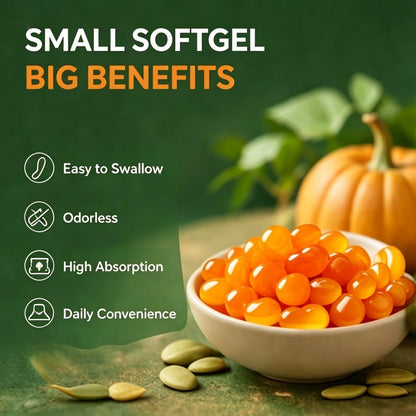 Everly Pumpkin Seed Oil with Saw Palmetto, Cold Pressed, Pure Virgin Oil, Rich in Essential Fatty Acids, Cold Pressed Pumpkin Seed Oil Capsules, Non-GMO, 60 SOFTGELS (1PCS)