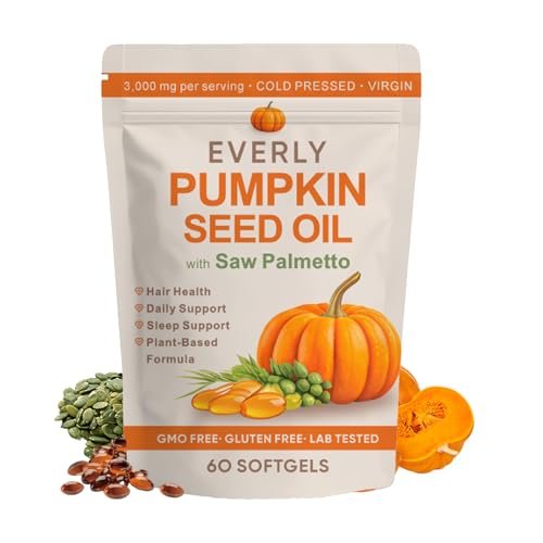Everly Pumpkin Seed Oil with Saw Palmetto, Cold Pressed, Pure Virgin Oil, Rich in Essential Fatty Acids, Cold Pressed Pumpkin Seed Oil Capsules, Non-GMO, 60 SOFTGELS (1PCS) - görsel 2