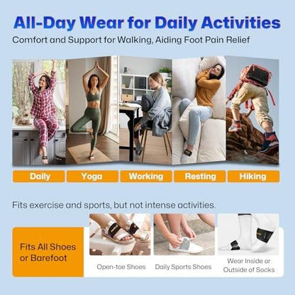 NEVVIS Arch Support Braces with Replaceable Gel Pads, Adjustable Orthotic Arch Support for Women Men, Relief for Plantar Fasciitis, High Arch, Flat Feet, Foot Fatigue, Arch Pain, 4 Pads with 2 Heights