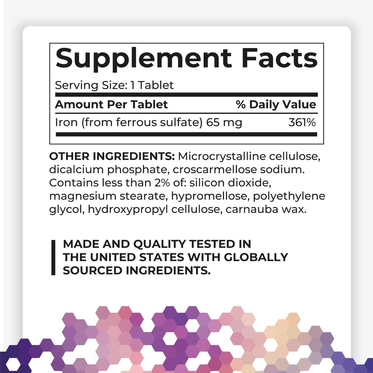 PlusPharma Iron 65 mg (from 325 mg Ferrous Sulfate), 200 Tablets, High Potency Iron Supplement, Non-GMO, Gluten Free, No Synthetic Dyes - görsel 3