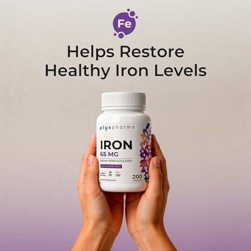 PlusPharma Iron 65 mg (from 325 mg Ferrous Sulfate), 200 Tablets, High Potency Iron Supplement, Non-GMO, Gluten Free, No Synthetic Dyes - görsel 14