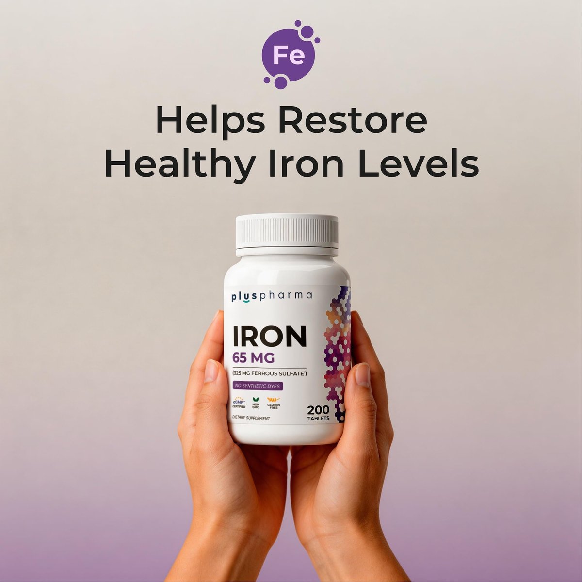 PlusPharma Iron 65 mg (from 325 mg Ferrous Sulfate), 200 Tablets, High Potency Iron Supplement, Non-GMO, Gluten Free, No Synthetic Dyes - görsel 13