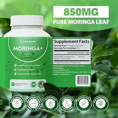 Rosabella Moringa+ - 60 Count (Pack of 1) - Pure Moringa Supplement