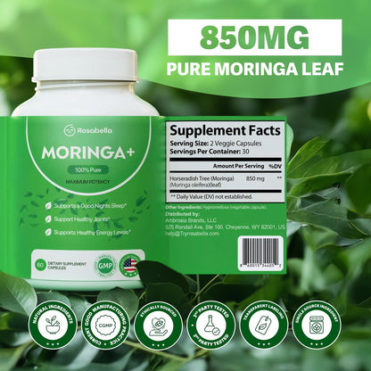 Rosabella Moringa+ - 60 Count (Pack of 1) - Pure Moringa Supplement